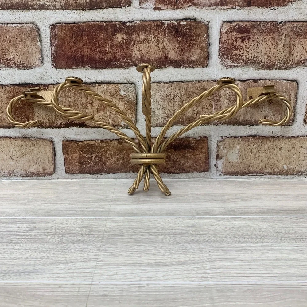 Gold Metal Wall Sconce Holder Twig Vine Design Rustic Farmhouse‎ Shelf